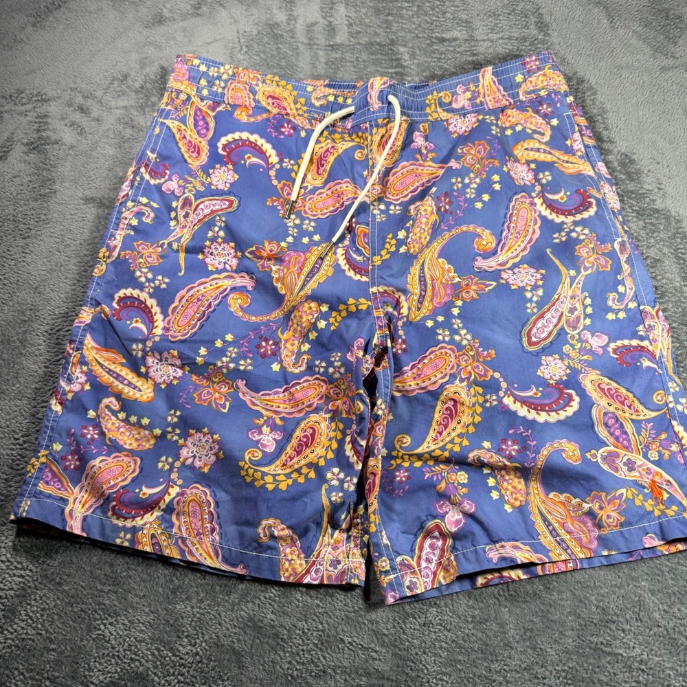 Polo Ralph Lauren Mens Purple Paisley Swim Trunks Shorts Size Medium Orange Pony